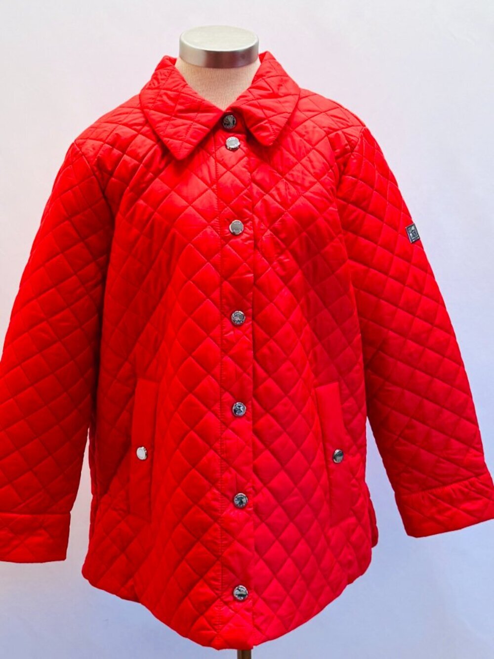 Anne Klein Women Button Down Collared Pockets Quilted Jacket Red Size X-Large